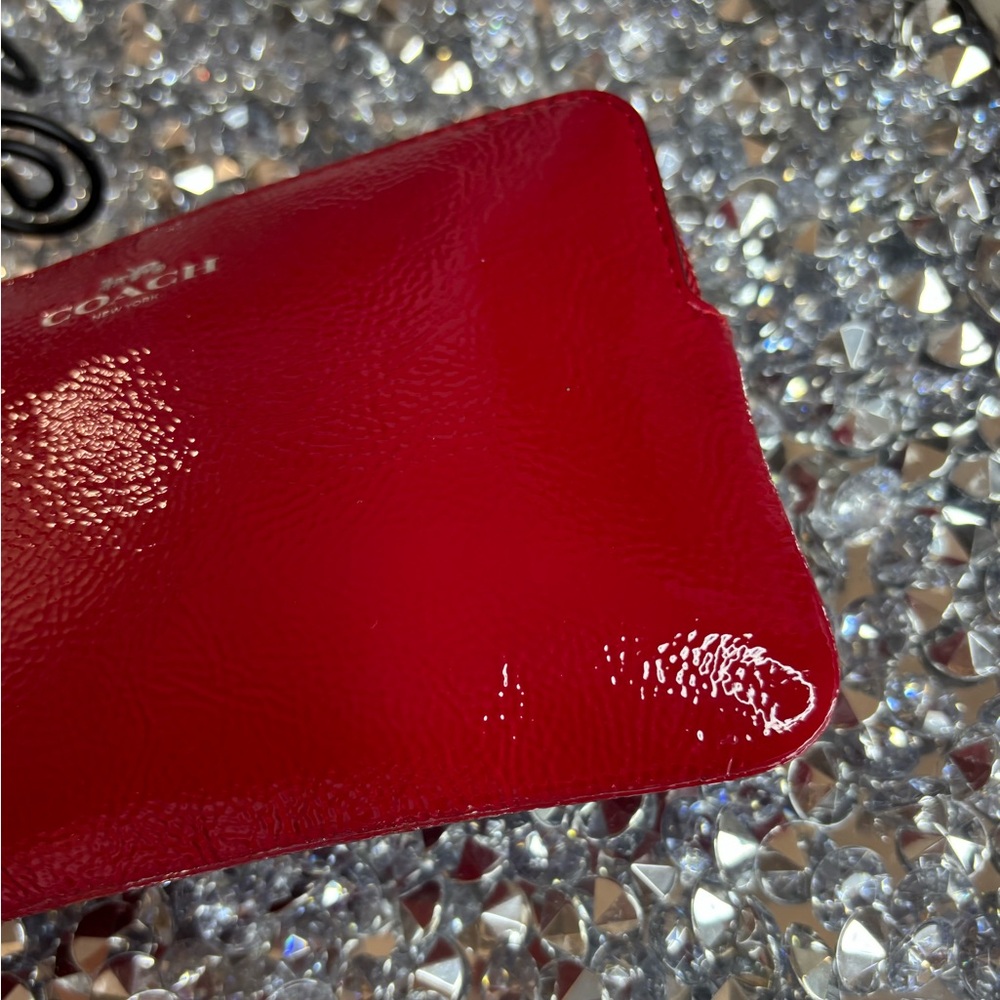 Coach Small Corner Zip Wristlet in red Patent Leather - Picture 9 of 11